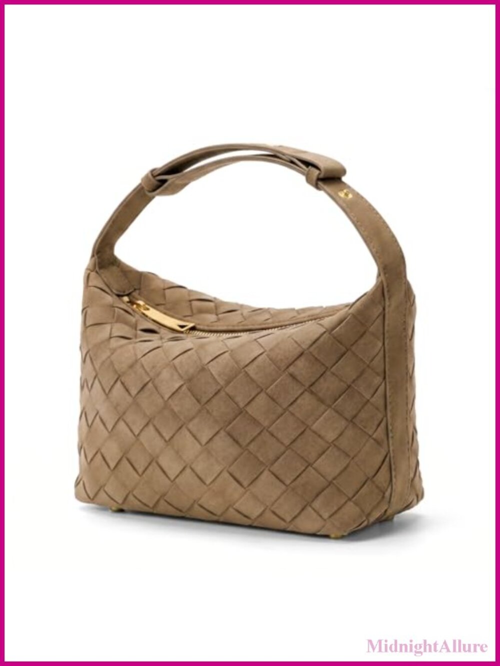 Hand-Woven Faux Suede Hobo Shoulder Bag Vegan Leather Woven Tote